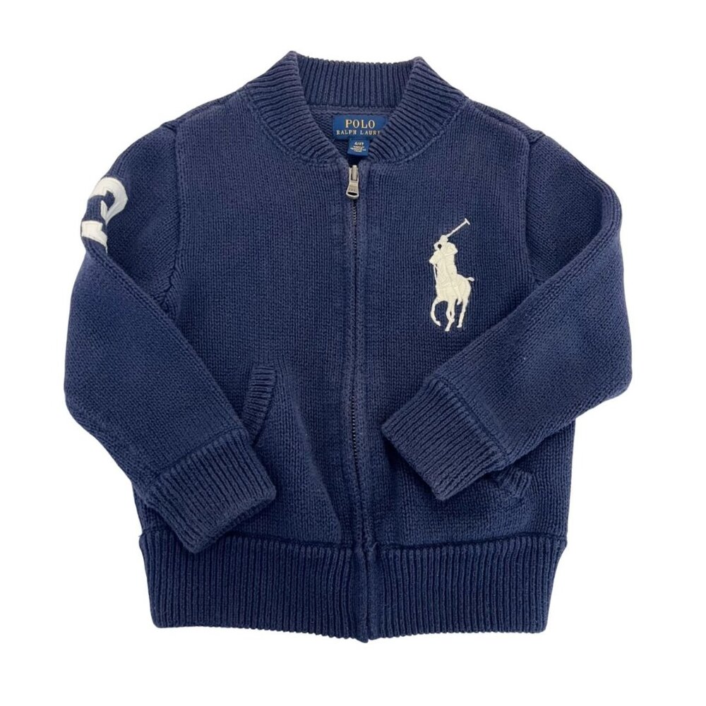 Polo Ralph Lauren Navy & White Pony Embroidered Full Zip Sweater Boys Size 4T